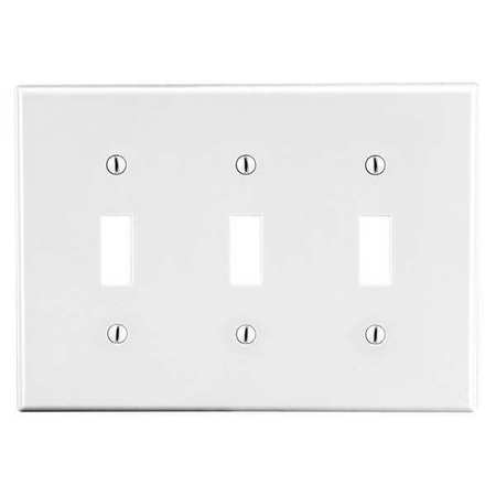 HUBBELL Toggle Switch Wall Plate, Number of Gangs: 3 Plastic, Smooth Finish, White P3W