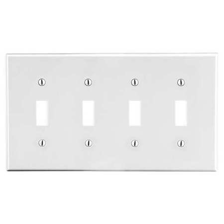 HUBBELL Toggle Switch Wall Plate, Number of Gangs: 4 Plastic, Smooth Finish, White P4W
