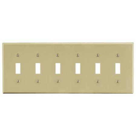 HUBBELL Toggle Switch Wall Plate, Number of Gangs: 6 Plastic, Smooth Finish, Ivory P6I