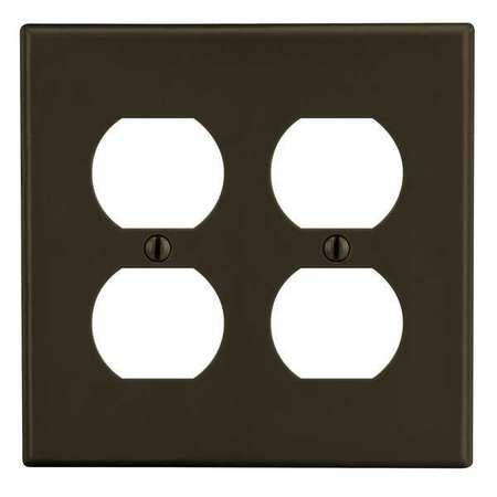 HUBBELL Duplex Receptacle Wall Plate, Number of Gangs: 2 Plastic, Smooth Finish, Brown P82