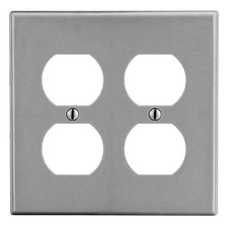 HUBBELL Duplex Receptacle Wall Plate, Number of Gangs: 2 Plastic, Smooth Finish, Gray P82GY