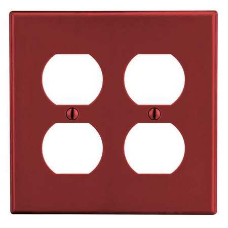 HUBBELL Duplex Receptacle Wall Plate, Number of Gangs: 2 Plastic, Smooth Finish, Red P82R