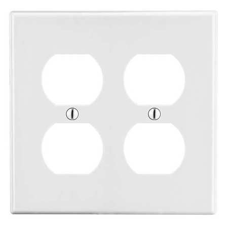 Hubbell Duplex Receptacle Wall Plate, Number of Gangs: 2 Plastic, Smooth Finish, White P82W