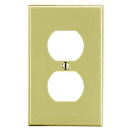 Hubbell Duplex Receptacle Wall Plate, Number of Gangs: 1 Plastic, Smooth Finish, Ivory P8I