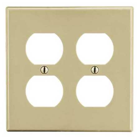HUBBELL Duplex Receptacle Wall Plate, Number of Gangs: 2 Plastic, Smooth Finish, Ivory PJ82I