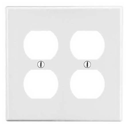 HUBBELL Duplex Receptacle Wall Plate, Number of Gangs: 2 Plastic, Smooth Finish, White PJ82W