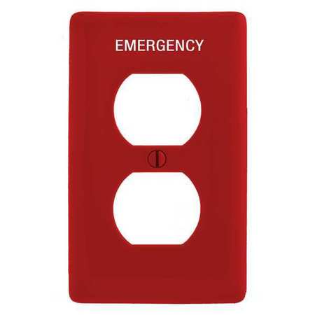 HUBBELL Duplex Receptacle Wall Plate, Number of Gangs: 1 Plastic, Smooth Finish, Red PJ8RMEV