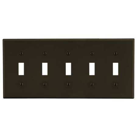 HUBBELL Toggle Switch Wall Plate, Number of Gangs: 5 Plastic, Smooth Finish, Brown P5