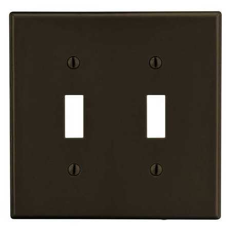 HUBBELL Toggle Switch Wall Plate, Number of Gangs: 2 Plastic, Smooth Finish, Brown PJ2