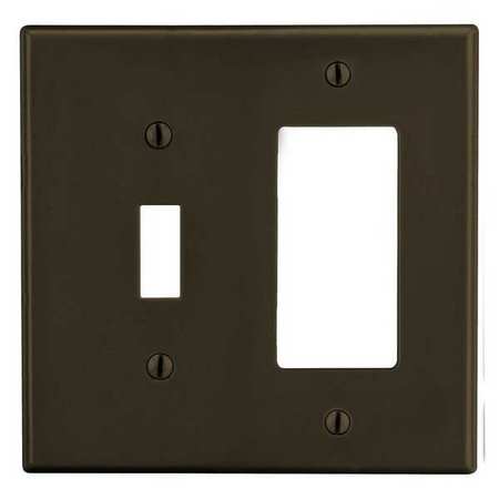 HUBBELL Toggle Switch/Rocker Wall Plate, Number of Gangs: 2 Plastic, Smooth Finish, Brown PJ126