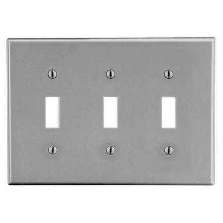 HUBBELL Toggle Switch Wall Plate, Number of Gangs: 3 Plastic, Smooth Finish, Gray P3GY