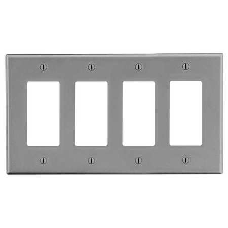 HUBBELL Rocker Wall Plate, Number of Gangs: 4 Plastic, Smooth Finish, Gray P264GY