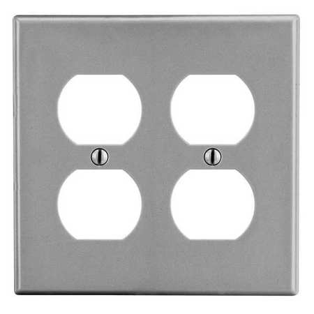 HUBBELL Duplex Receptacle Wall Plate, Number of Gangs: 2 Plastic, Smooth Finish, Gray PJ82GY
