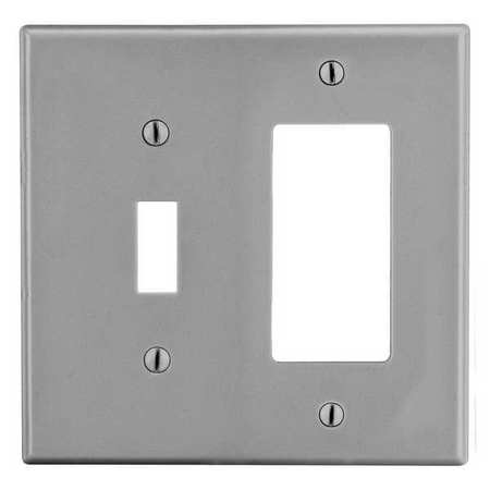 HUBBELL Toggle Switch/Rocker Wall Plate, Number of Gangs: 2 Plastic, Smooth Finish, Gray PJ126GY