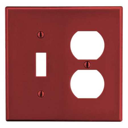 HUBBELL Toggle Switch/Duplex Receptacle Wall Plate, Number of Gangs: 2 Plastic, Smooth Finish, Red P18R