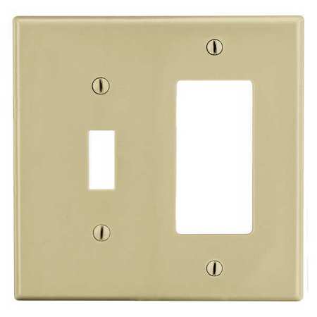 HUBBELL Toggle Switch/Rocker Wall Plate, Number of Gangs: 2 Plastic, Smooth Finish, Ivory P126I