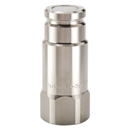 PARKER Hydraulic Quick Connect Hose Coupling, 316 Stainless Steel Body, Push-to-Connect Lock, FS Series FS-502-8FP-E5