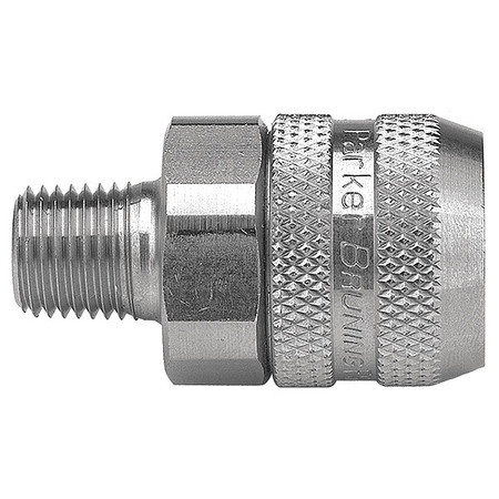 PARKER Hydraulic Quick Connect Hose Coupling, 316 Stainless Steel Body, Push-to-Connect Lock, FS Series FS-251-4MP-E5