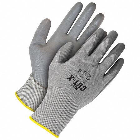 BDG Grey 18G Cut Resistant Seamless Knit HPPE Grey PU Palm, Shrink Wrapped, Size S (7) 99-1-9770-7-K