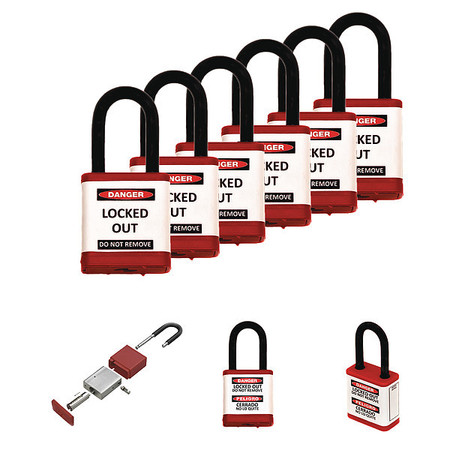 ZING Lockout Padlock, 1-1/2" H Shackle, PK6 700KA6-RED