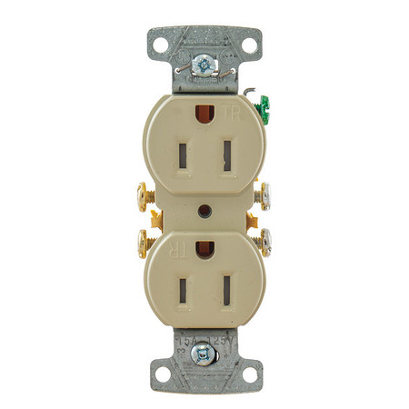 HUBBELL Receptacle, 15 A Amps, 125V AC, Flush Mount, Standard Duplex Outlet, 5-15R, Ivory RR15SITR