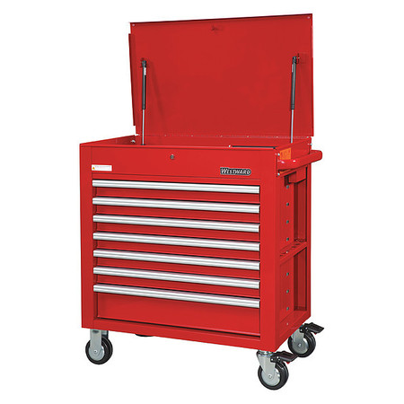 Westward WESTWARD Tool Utility Cart, 7-Drawers, Powder Coated Red, 36" W x 22" D x 39" H 55NJ78