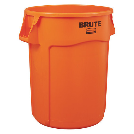 RUBBERMAID COMMERCIAL 32 gal Round Trash Can, Orange, 22 in Dia, Plastic 2119308