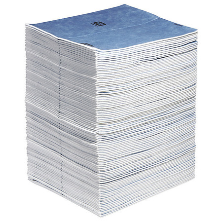 PIG Absorbent Pad, 22 gal, 15 in x 19 in, Universal, Blue, White, Fibers, Polypropylene WTR007