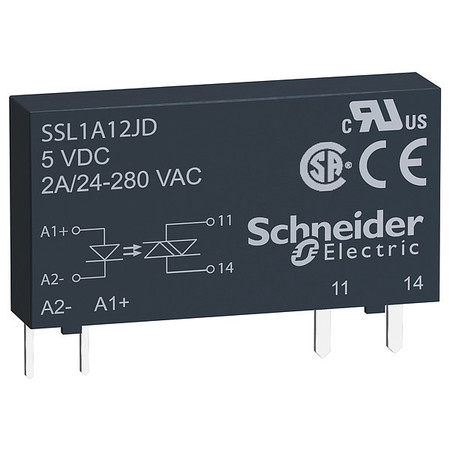 SCHNEIDER ELECTRIC Solid State Relay, 15-30V DC, 2A, Pins SSL1A12BDR