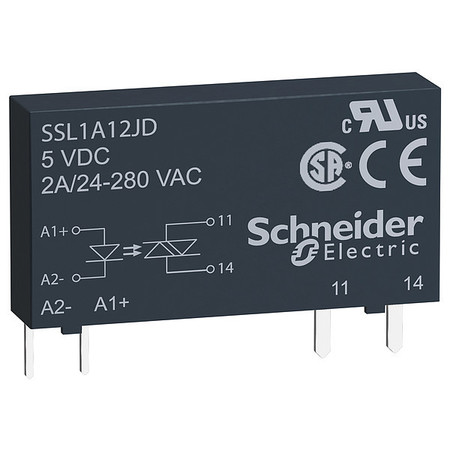 SCHNEIDER ELECTRIC Solid State Relay, 3 to 12VAC, 2A, Pins SSL1A12JDR