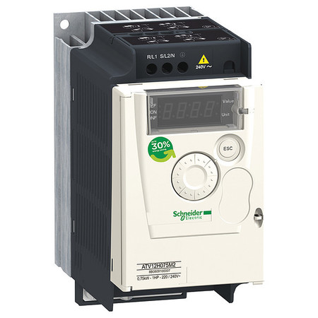 Schneider Electric Variable Frequency Drive, 1hp, 200 to 240V ATV12H075M2TQ