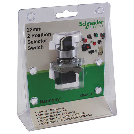 Schneider Electric Selector Switch, 2 Pos, 22 mm, Black XB4AS1