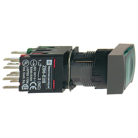 SCHNEIDER ELECTRIC Illuminated Push Button, 16 mm, 1NO/1NC, Green XB6DF3B5B
