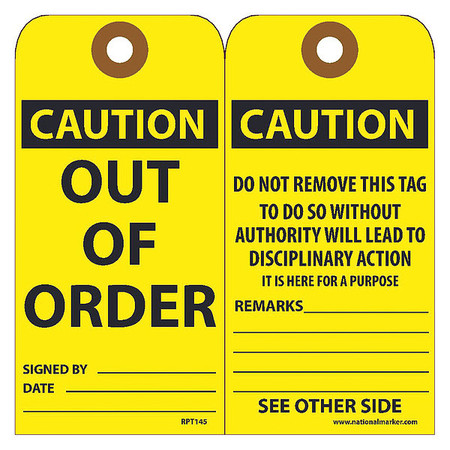 NMC Caution Out Of Order Tag, Pk25 RPT145G