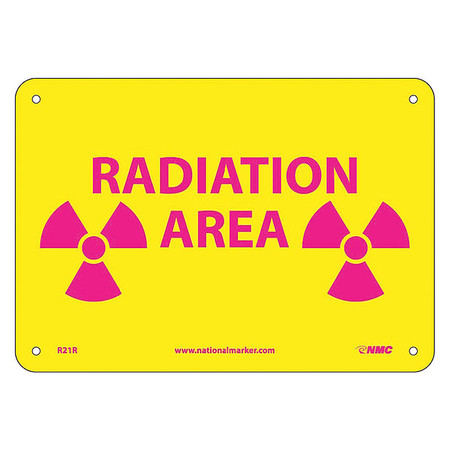 NMC Caution Radiation Area Sign, 7 in Height, 10 in Width, Rigid Plastic R21R