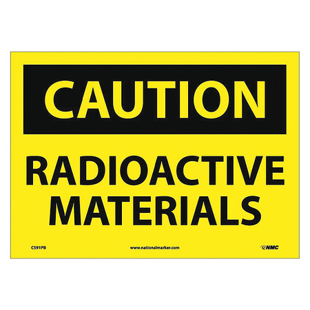 NMC Caution Radioactive Materials Sign, 10 in Height, 14 in Width, Pressure Sensitive Vinyl C591PB