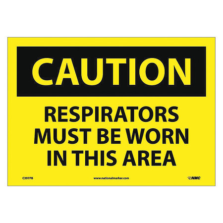 NMC Caution Respirators Must Be Worn In This, 10 in Height, 14 in Width, Pressure Sensitive Vinyl C397PB