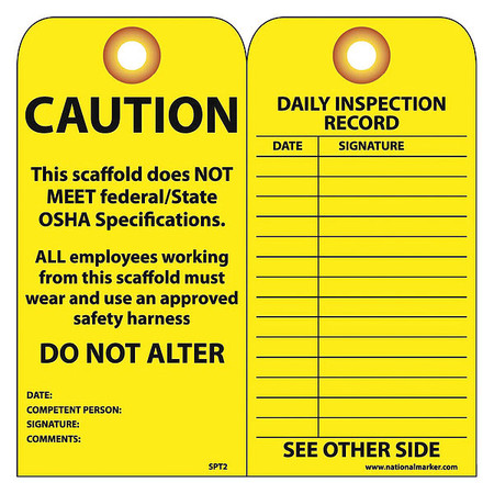 NMC Caution Scaffold Does Not Meet Federal/State Osha Specs Tag, Pk25 SPT2