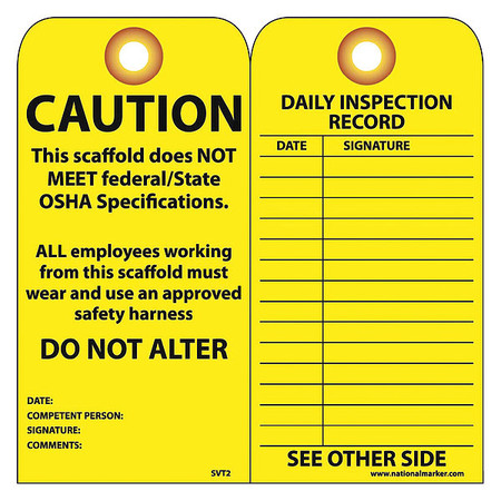 NMC Caution Scaffold Does Not Meet Federal/State Osha Specs Tag, Pk25 SVT2