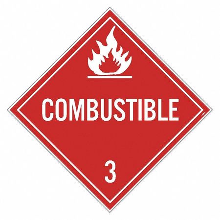 NMC Combustible 3 Dot Placard Sign, Pk50, Material: Pressure Sensitive Removable Vinyl .0045 DL9PR50