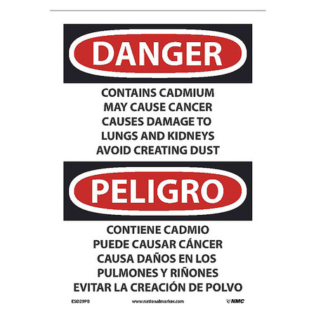 NMC Contains Cadmium May Cause Cancer Sign - Bilingual, ESD29PB ESD29PB