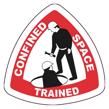 NMC Confined Space Trained Hard Hat Label, Pk25, Background Color: Black and Red on White HH143R