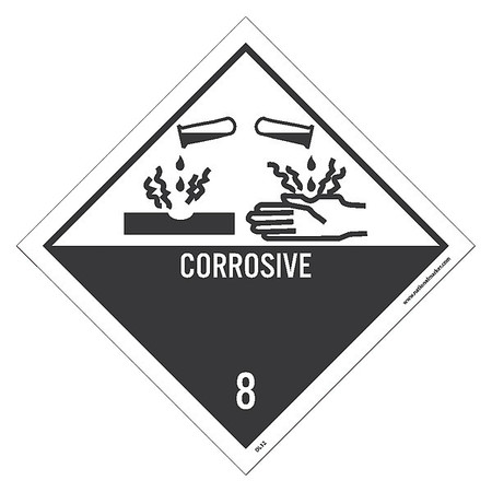NMC Corrosive 8 Graphic Dot Placard Label, Material: Pressure Sensitive Vinyl DL12ALV