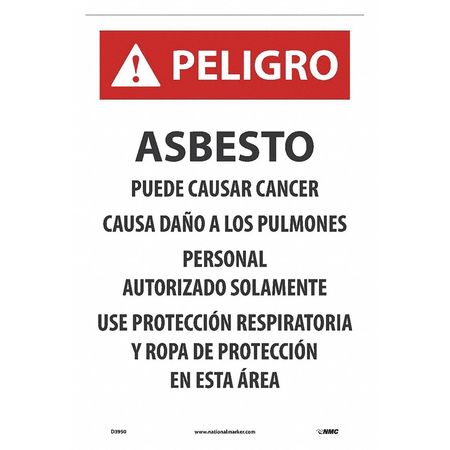NMC Danger Asbestos Dust Hazard Spanish Paper Sign, Pk100 D3950