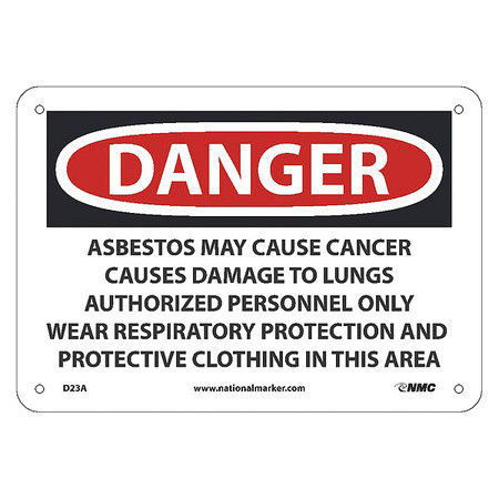 NMC Danger Asbestos May Cause Cancer Sign, D23A D23A