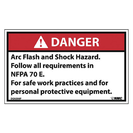 NMC Danger Arc Flash And Shock Hazard Label, Pk5, DGA59AP DGA59AP