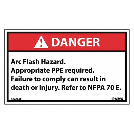 NMC Danger Arc Flash And Shock Hazard Label, Pk5, DGA60AP DGA60AP