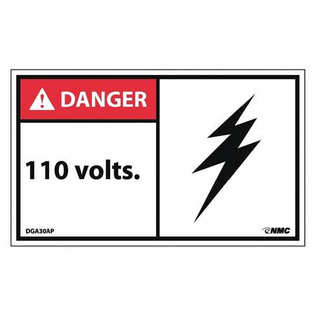 NMC Danger 110 Volts Label, Pk5, DGA30AP DGA30AP