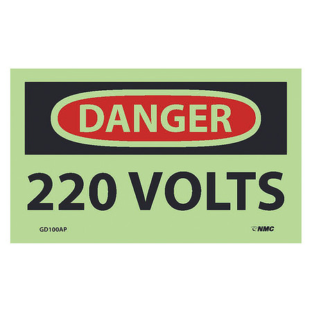 NMC Danger 220 Volts Label, Pk5, GD100AP GD100AP