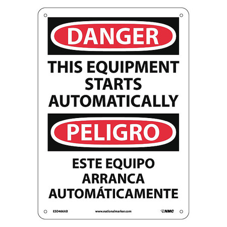 NMC Danger Automatic Equipment Start Sign - Bilingual ESD466AB